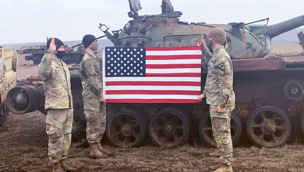 A Co, 2-5 Cavalry Saluting American Flag